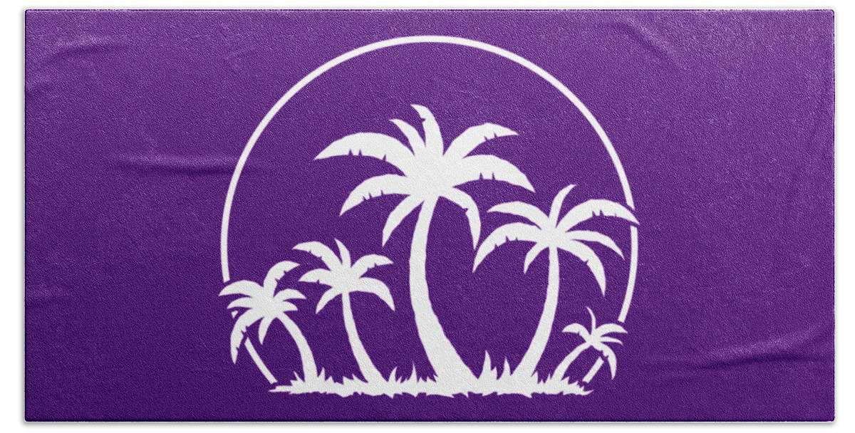 Beach Hand Towel featuring the digital art Palm Trees And Sunset in White by John Schwegel