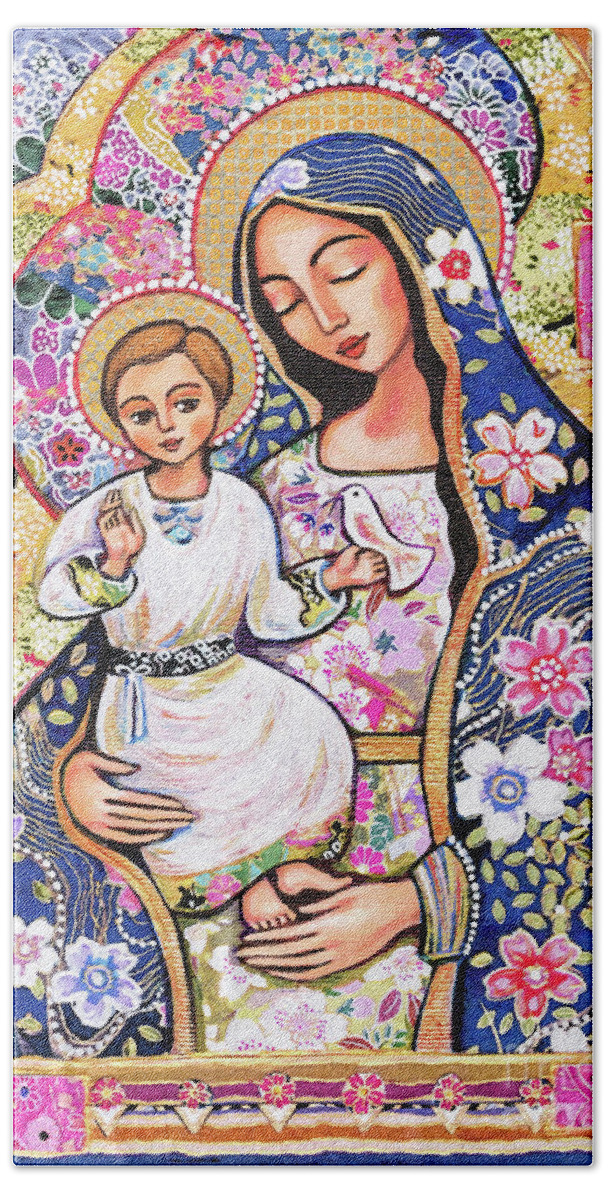 Mother And Child Hand Towel featuring the painting Panagia Eleousa by Eva Campbell