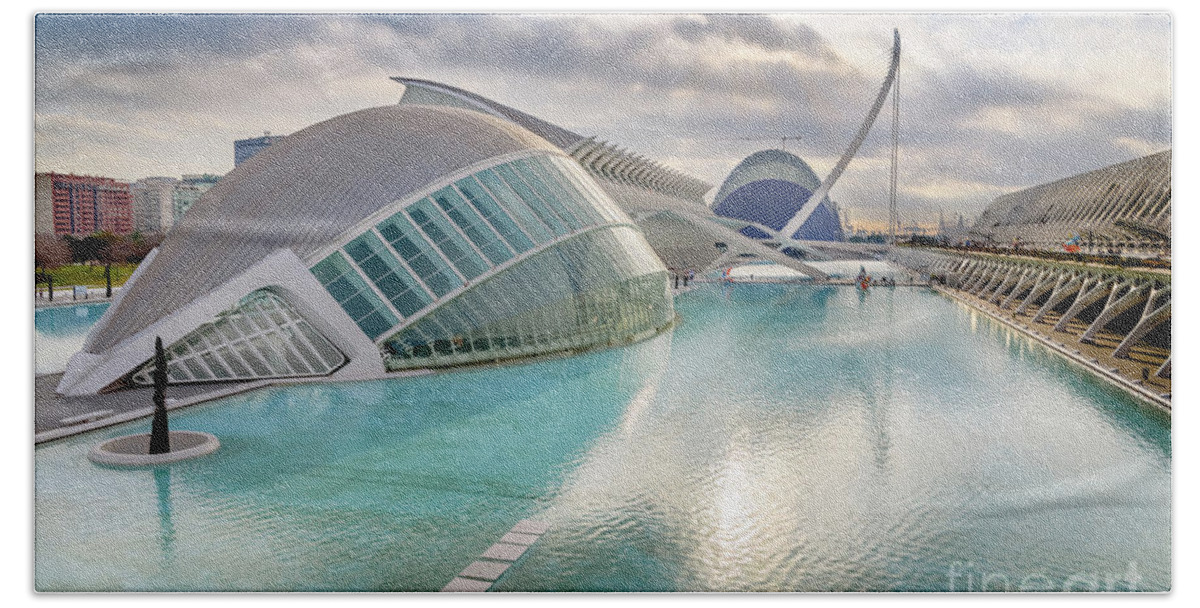 Agora Hand Towel featuring the photograph Panoramic cinema in the city of sciences of Valencia, Spain, vis by Joaquin Corbalan
