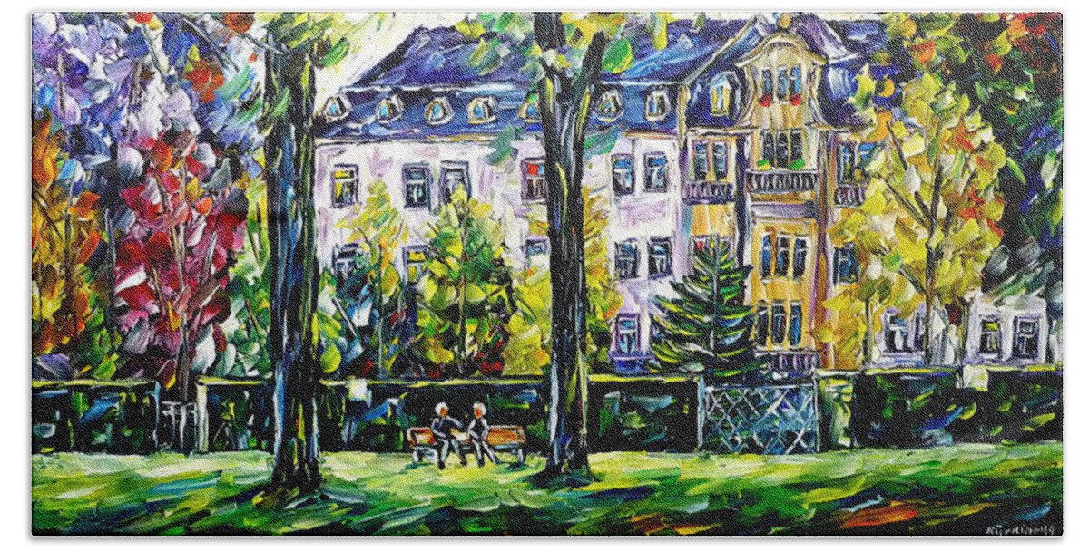 Beautiful France Hand Towel featuring the painting Parc Napoleon, Thionville by Mirek Kuzniar