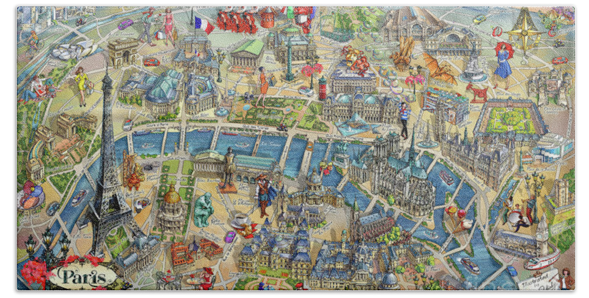Paris Bath Towel featuring the photograph Paris Illustrated Map by Maria Rabinky