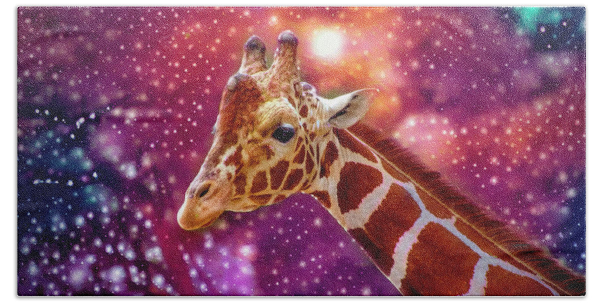 Giraffe Bath Towel featuring the painting Party Animal Giraffe by Jeanette Mahoney