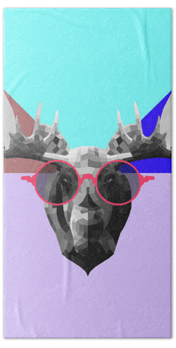 Moose Hand Towel featuring the digital art Party Moose in Glasses by Naxart Studio