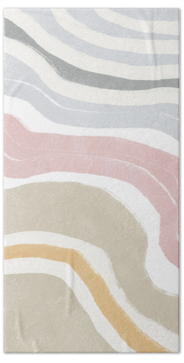 Abstract Hand Towel featuring the mixed media Pastel Waves 1- Art by Linda Woods by Linda Woods