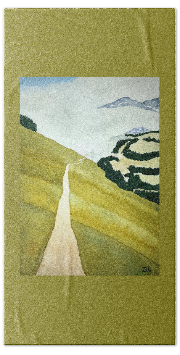 Watercolor Bath Towel featuring the painting Path of Lore by John Klobucher