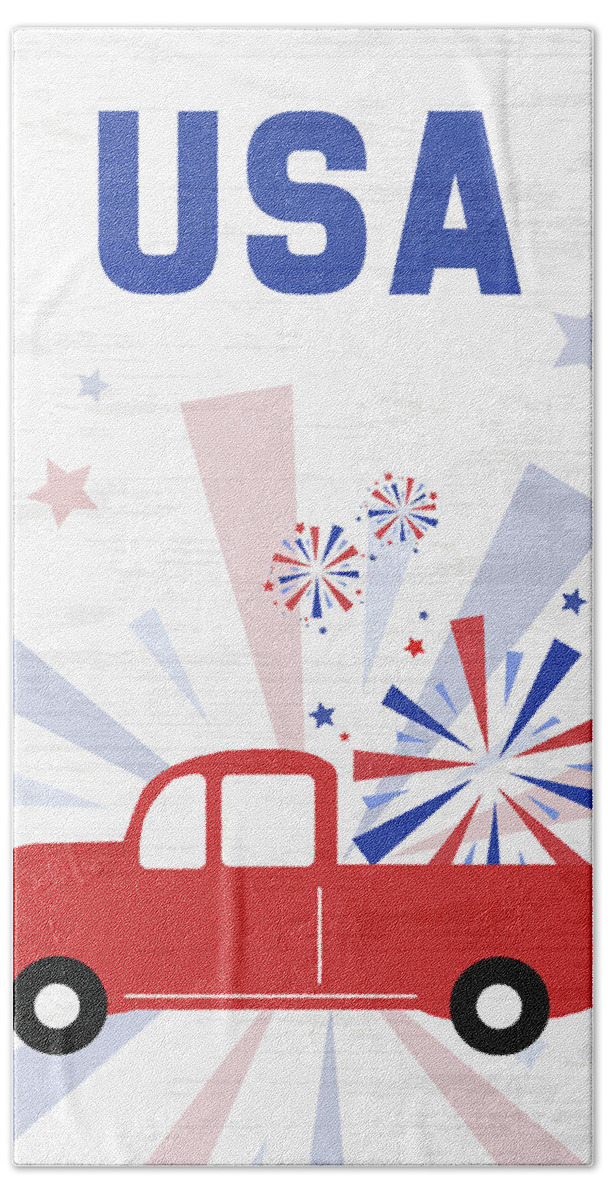 Truck Bath Sheet featuring the mixed media Patriotic Truck by Sundance Q