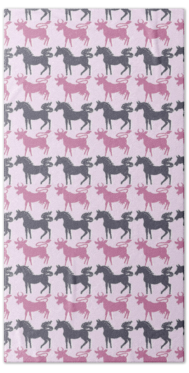 Agriculture Bath Towel featuring the drawing Pattern of Horses and Cows by CSA Images