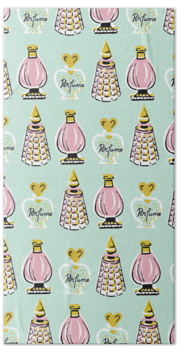 Background Bath Towel featuring the drawing Pattern of Perfume Bottles by CSA Images