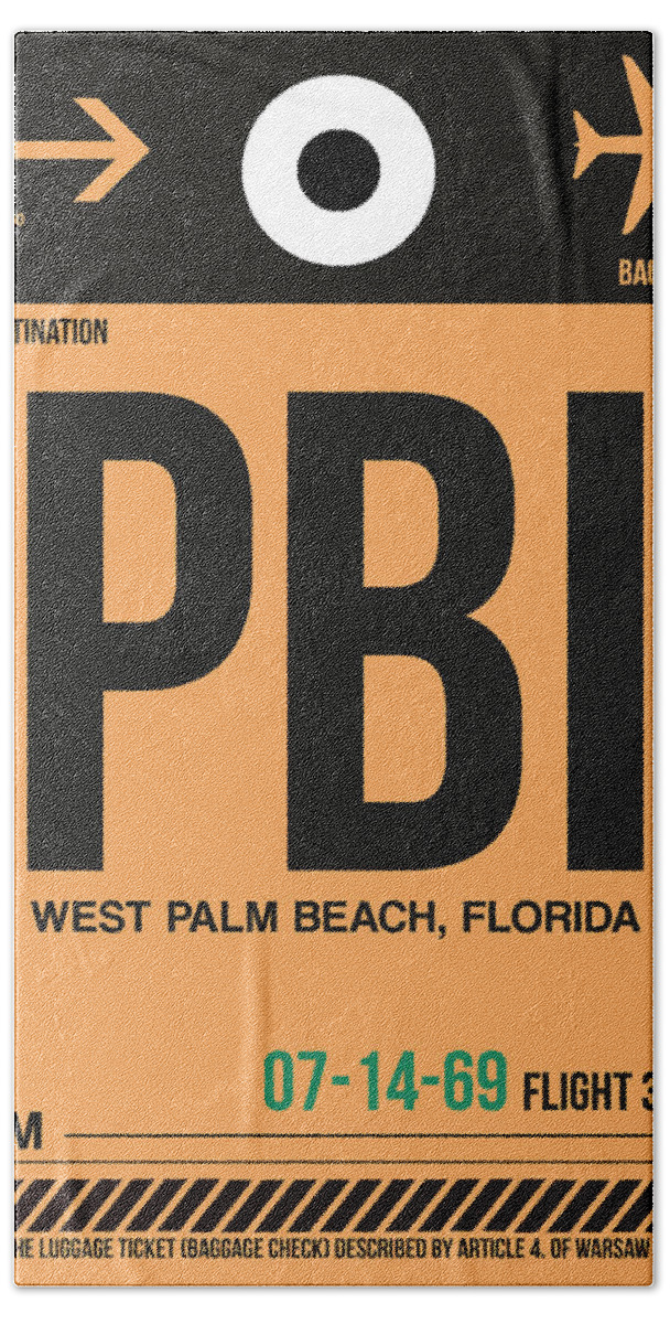 Vacation Hand Towel featuring the digital art PBI West Palm Beach Luggage Tag I by Naxart Studio