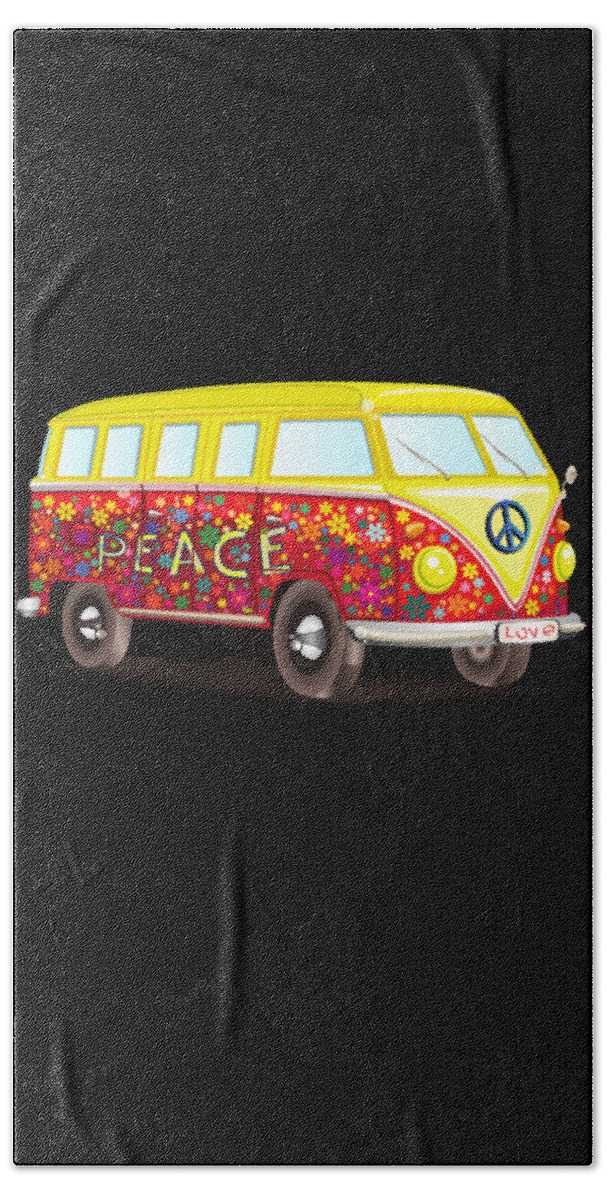 Cool Bath Towel featuring the digital art Peace And Love Hippy Van by Flippin Sweet Gear