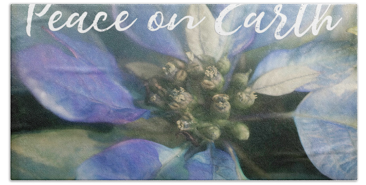 Poinsettia Bath Towel featuring the photograph Peace on Earth - Blue Poinsettia by Teresa Wilson