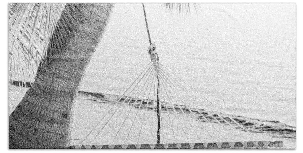 Peaceful Bath Towel featuring the photograph Peaceful Vacation Hammock Black and White by THP Creative