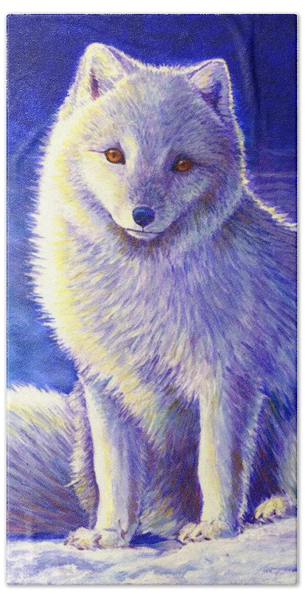 Arctic Fox Bath Towel featuring the painting Peaceful Winter Arctic Fox by Rebecca Wang