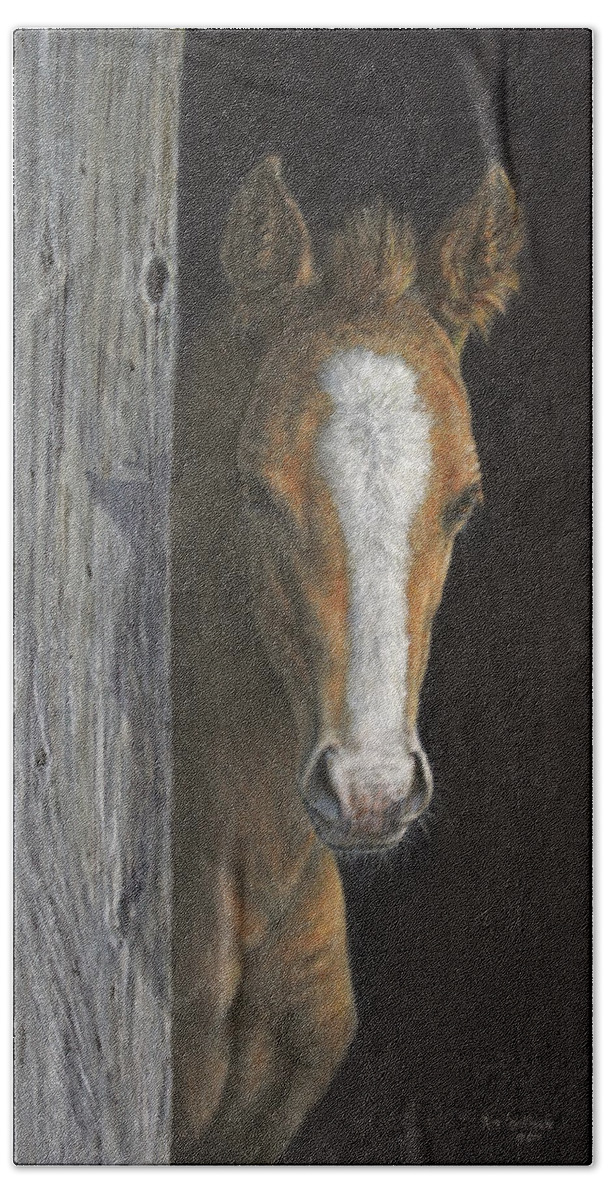 Horse Bath Towel featuring the painting Peek A Boo by Kim Lockman