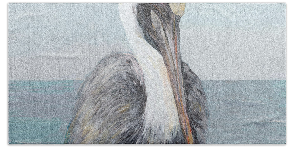 Pelican Hand Towel featuring the painting Pelican Wash II by South Social D