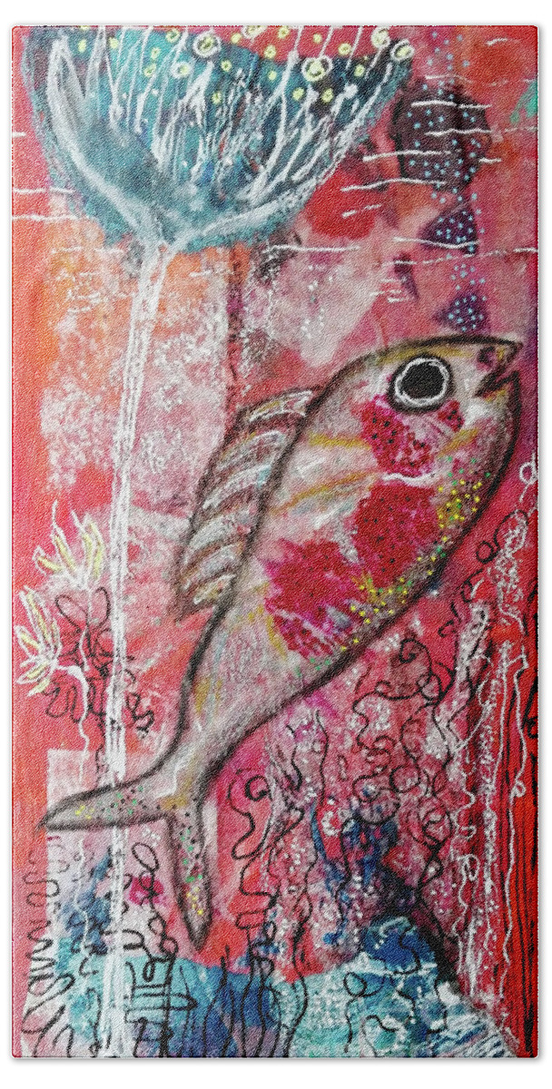 Fish Bath Towel featuring the mixed media Penelope Fish by Mimulux Patricia No