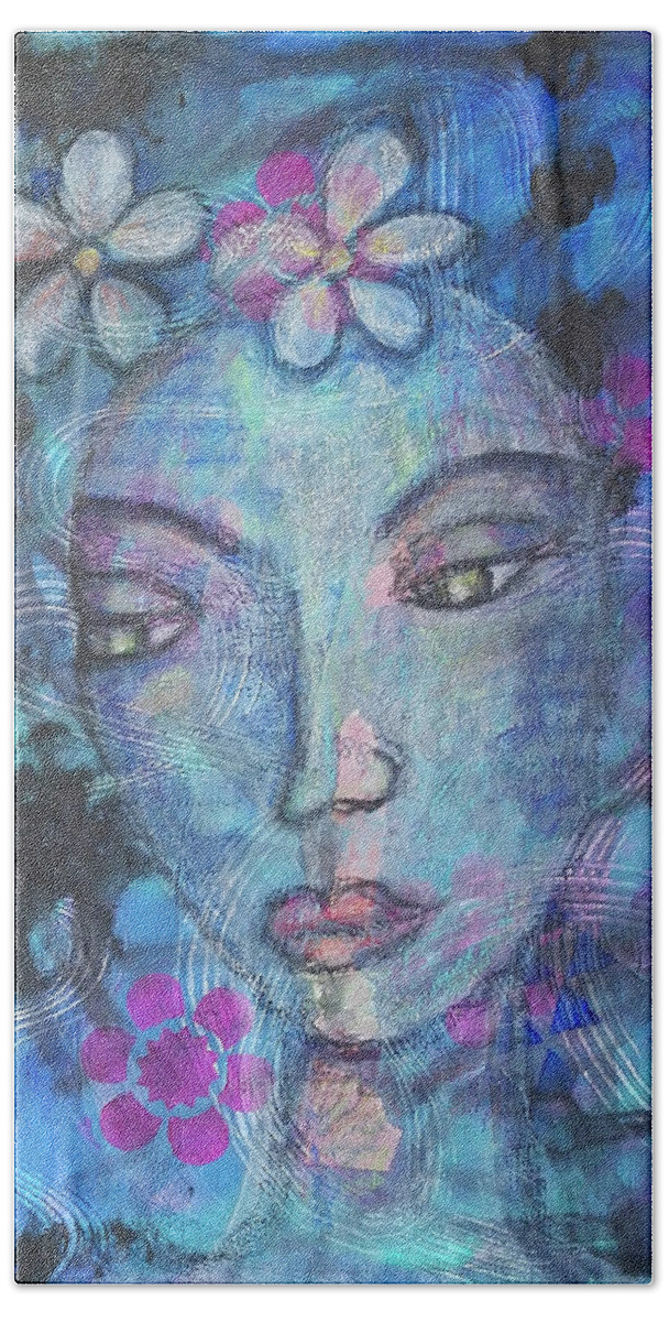 Outsider Art Bath Towel featuring the mixed media Pensive Moment by Mimulux Patricia No