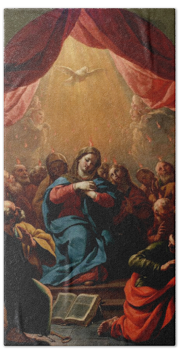 Antonio Palomino Hand Towel featuring the painting 'Pentecost', 1696-1705, Spanish School, Oil on canvas, 164 c... by Antonio Palomino y Velasco -1655-1726-