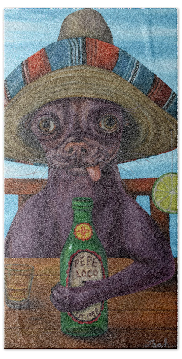 Chihuahua Hand Towel featuring the painting Pepe Loco  by Leah Saulnier The Painting Maniac