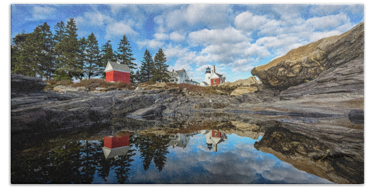 Bristol Bath Towel featuring the photograph Perfect Reflections - Pemaquid Point Light by Robert Clifford