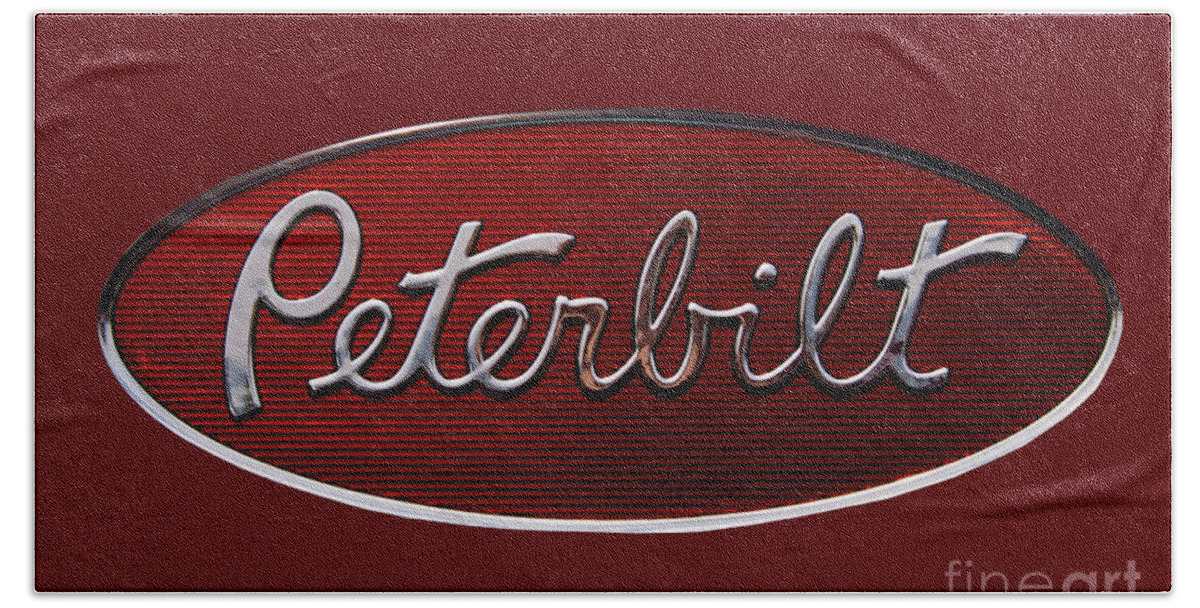 Peterbilt Hand Towel featuring the photograph Peterbilt Emblem Red 8 by Nick Gray