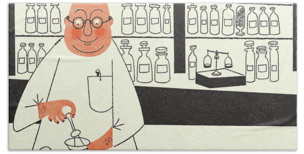 Adult Hand Towel featuring the drawing Pharmacist Making Medicines by CSA Images
