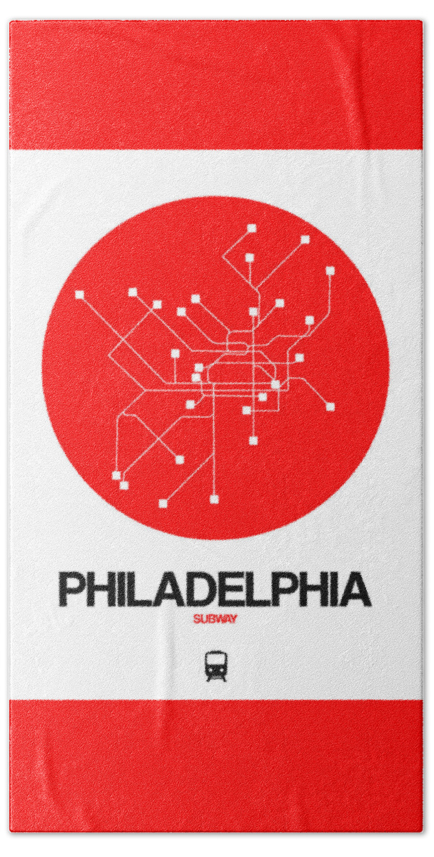 Philadelphia Hand Towel featuring the digital art Philadelphia Red Subway Map by Naxart Studio