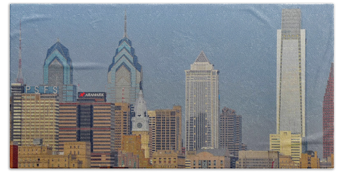 Philadelphia Bath Towel featuring the photograph Philadelphia Skyscraper Panorama by Bill Cannon