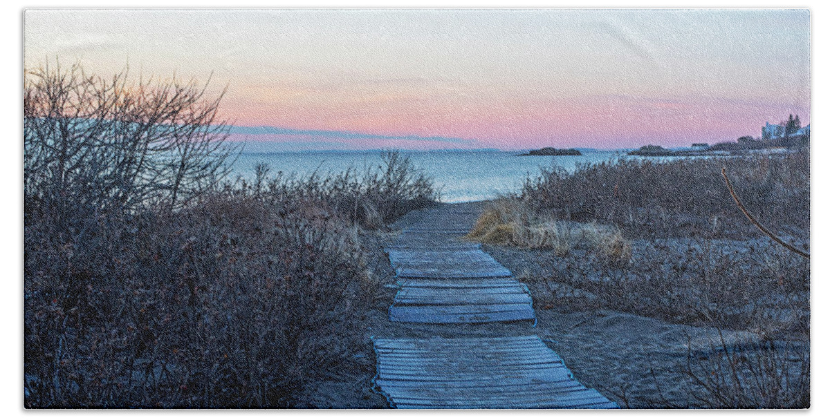 Swampscott Hand Towel featuring the photograph Phillips Beach Walkway at Sunrise Swampscott MA by Toby McGuire