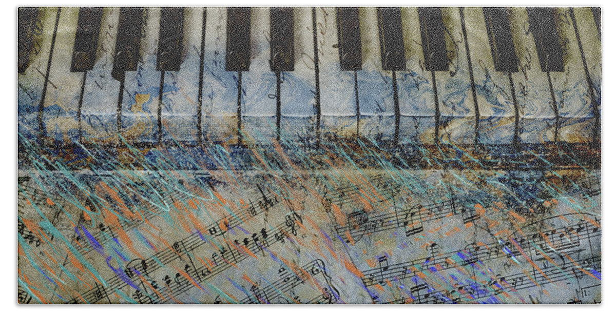 Color Hand Towel featuring the painting Piano Keys by Dan Meneely