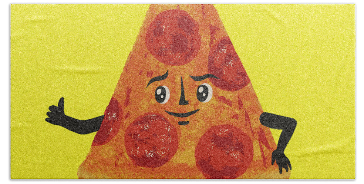 Campy Hand Towel featuring the drawing Piece of Pizza Character by CSA Images