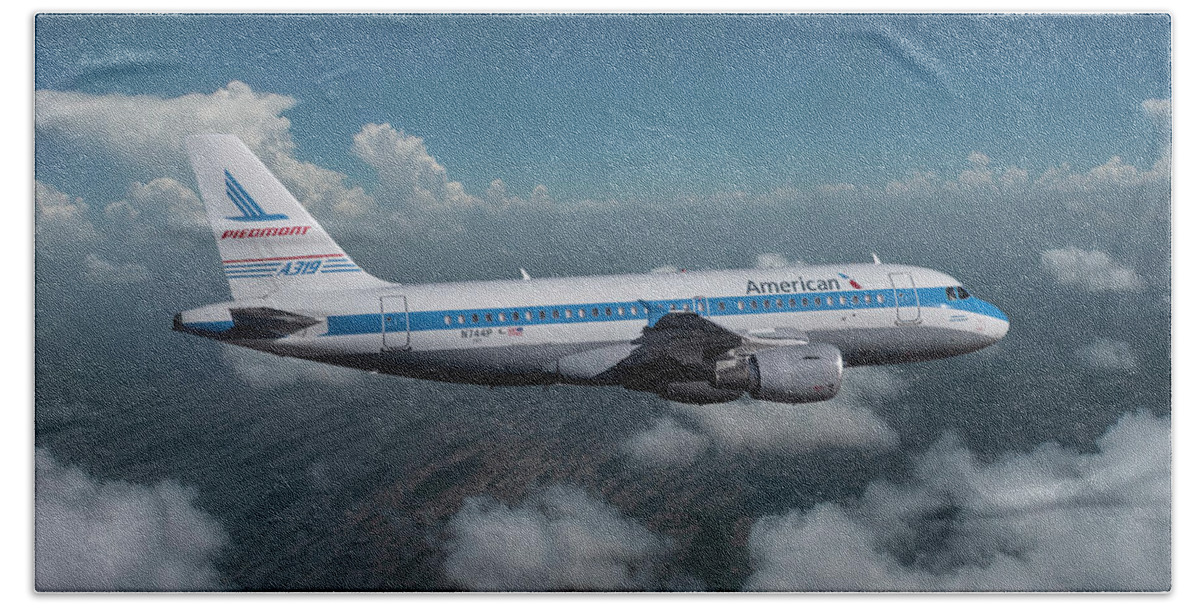 American Airlines Bath Towel featuring the mixed media Piedmont Airlines Retro Livery by Erik Simonsen