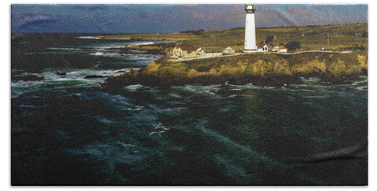Steve Bunch Hand Towel featuring the photograph Pigeon Point Lighthouse Northern California by Steve Bunch