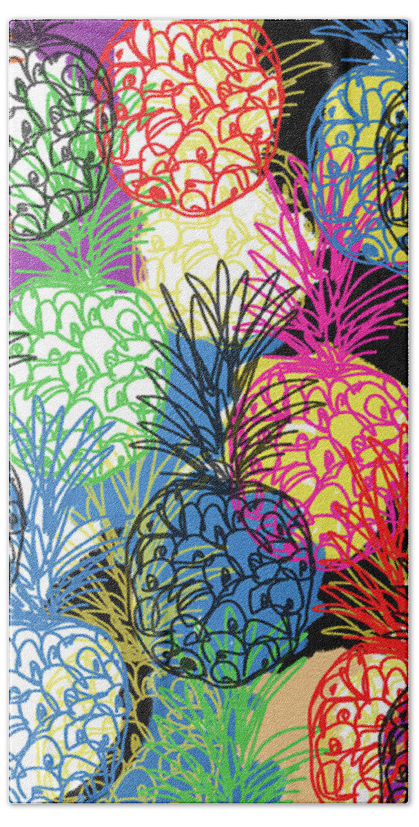 Pineapple Bath Towel featuring the mixed media Pineapple Party- Art by Linda Woods by Linda Woods