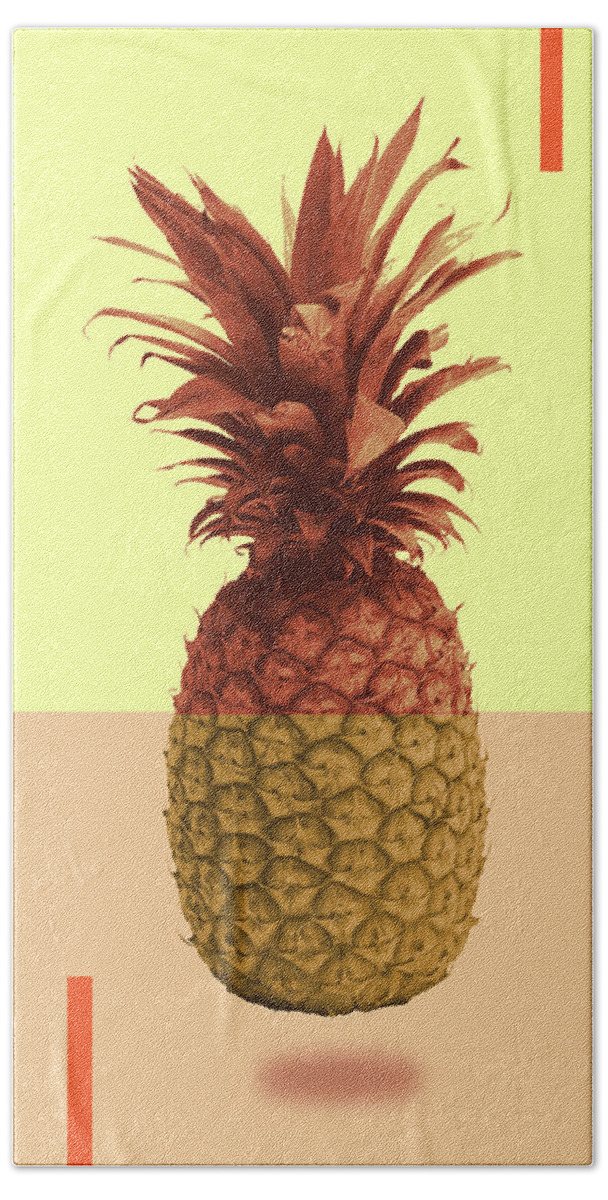 Pineapple Hand Towel featuring the mixed media Pineapple Print - Tropical Decor - Botanical Print - Pineapple Wall Art - Beige, Peach - Minimal by Studio Grafiikka