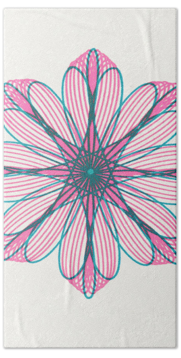 Accent Ornament Hand Towel featuring the drawing Pink and Blue Flower Shape Line Drawing by CSA Images