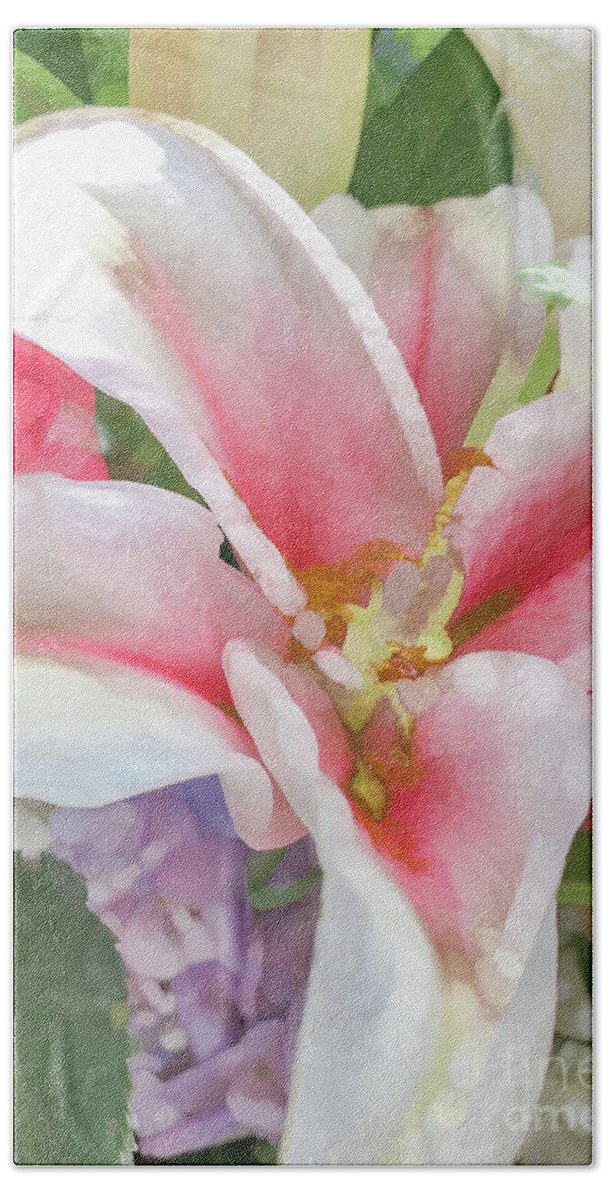 Abstract Bath Towel featuring the photograph Pink and White Flower Pastel by Phillip Rubino