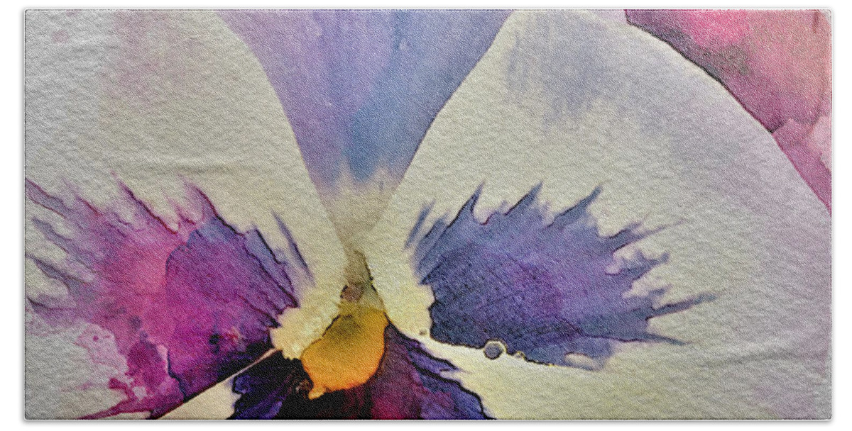 Watercolor Bath Towel featuring the painting Pink Pansy by Tracey Lee Cassin