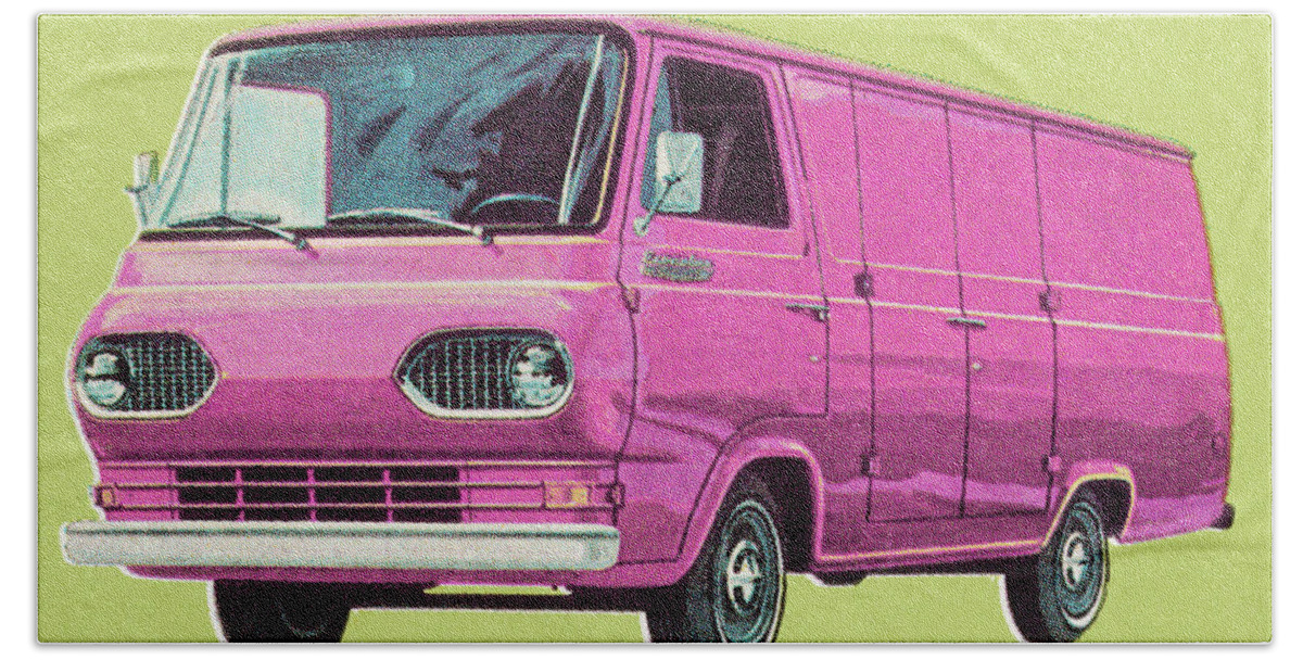 Auto Hand Towel featuring the drawing Pink Van by CSA Images