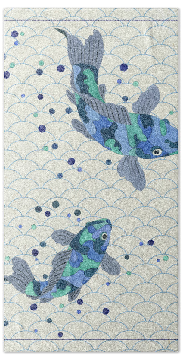 Blue Hand Towel featuring the painting Playful Koi I by Rebecca Bruce Bryant
