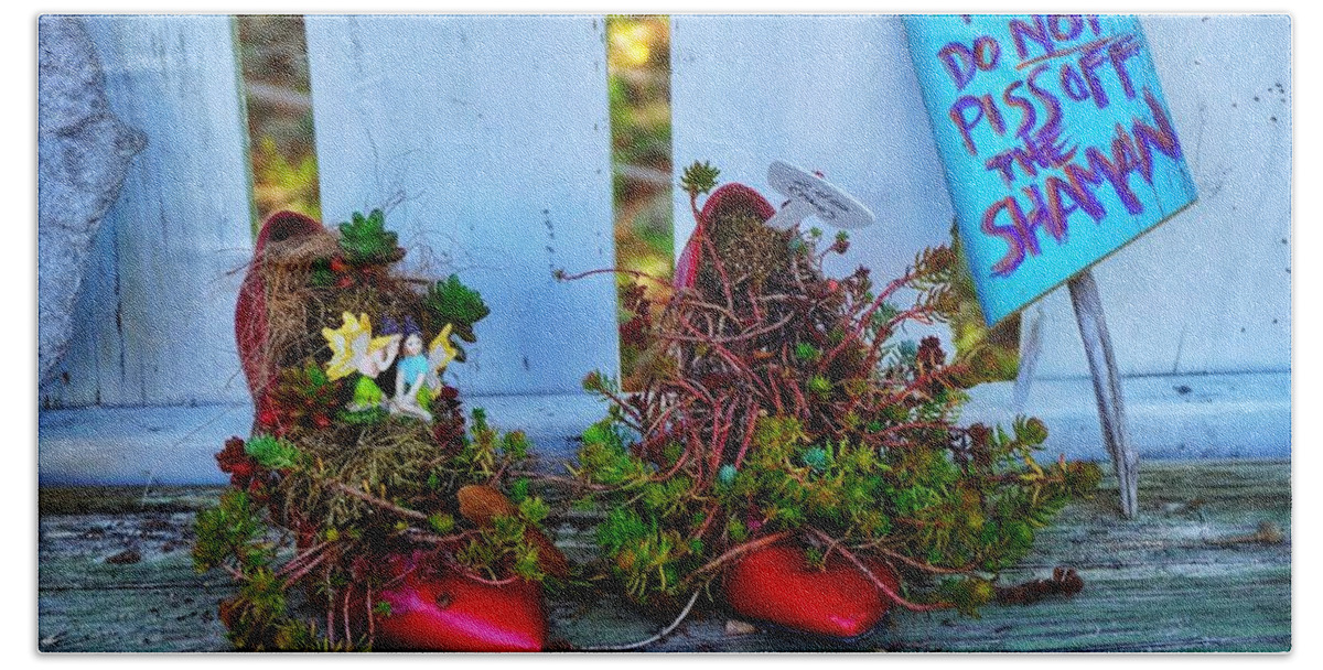 Shoes With Plants In Them Hand Towel featuring the photograph PLZ, Do Not Piss Off the Shaman by Patricia Greer