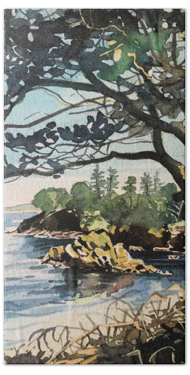 Carmel Hand Towel featuring the painting Point Lobos Bay by Luisa Millicent