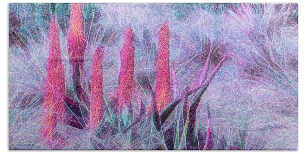 Art Bath Towel featuring the photograph Poker Plants in Pinks and Blues by Roslyn Wilkins