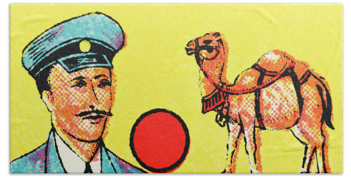 Adult Hand Towel featuring the drawing Policeman, red sun, camel by CSA Images