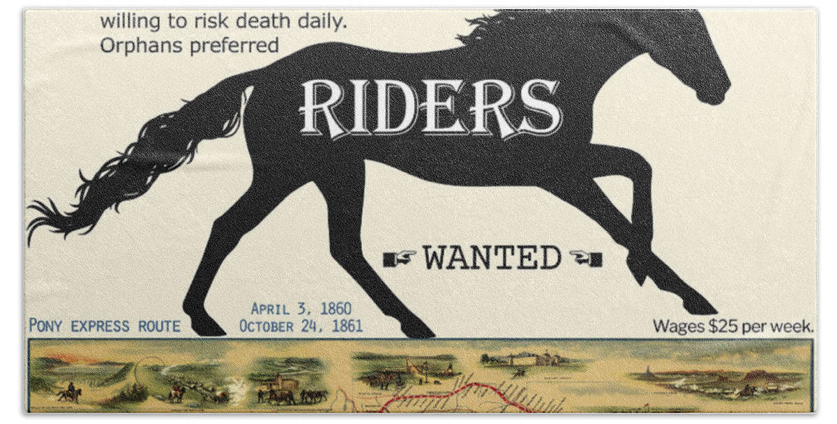 Pony Express Bath Towel featuring the digital art Pony Express Want Ad by Lisa Redfern