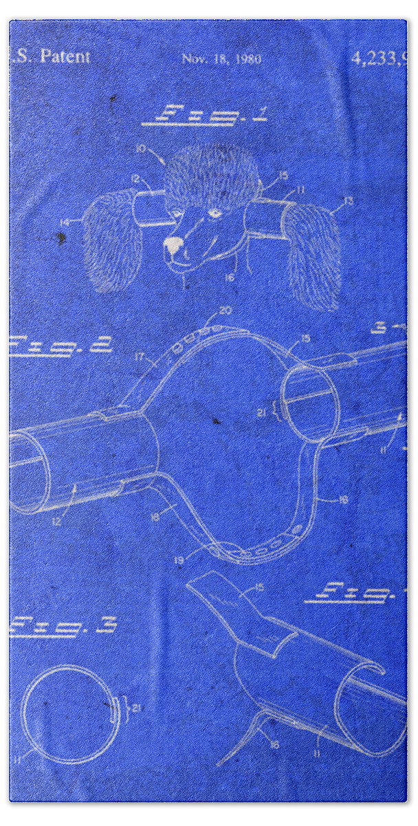 Poodle Bath Towel featuring the mixed media Poodle Fur Hair Vintage Patent Blueprint by Design Turnpike