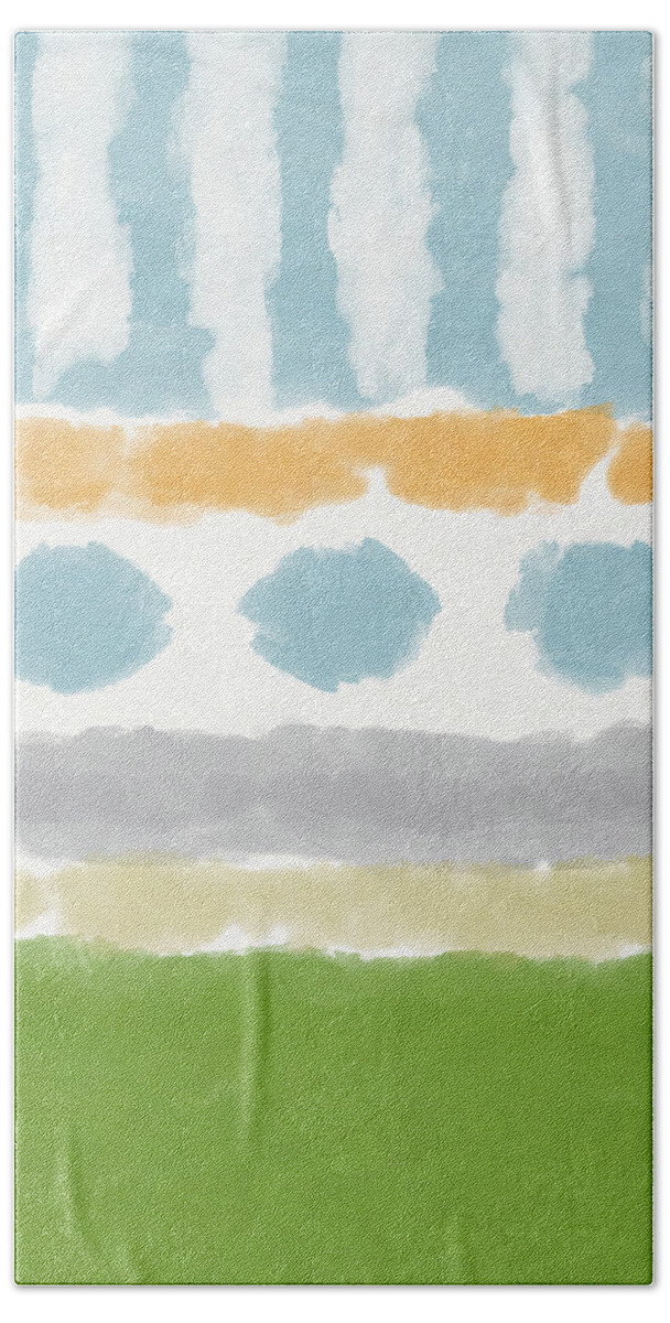 Orange Hand Towel featuring the painting Poolside 3- Art by Linda Woods by Linda Woods