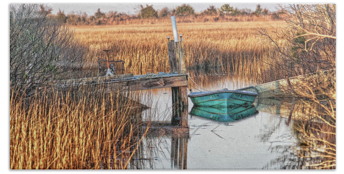 Poquoson Bath Towel featuring the photograph Poquoson Marsh Boat by Jerry Gammon