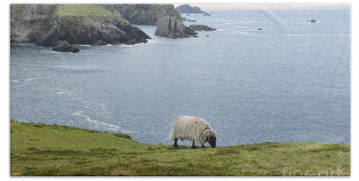 Port Donegal Wildatlanticway Ireland Ocean Cliffs Sheep Photography Landscape Prints Canvas Pskeltonphoto Bath Towel featuring the photograph Port Donegal by Peter Skelton
