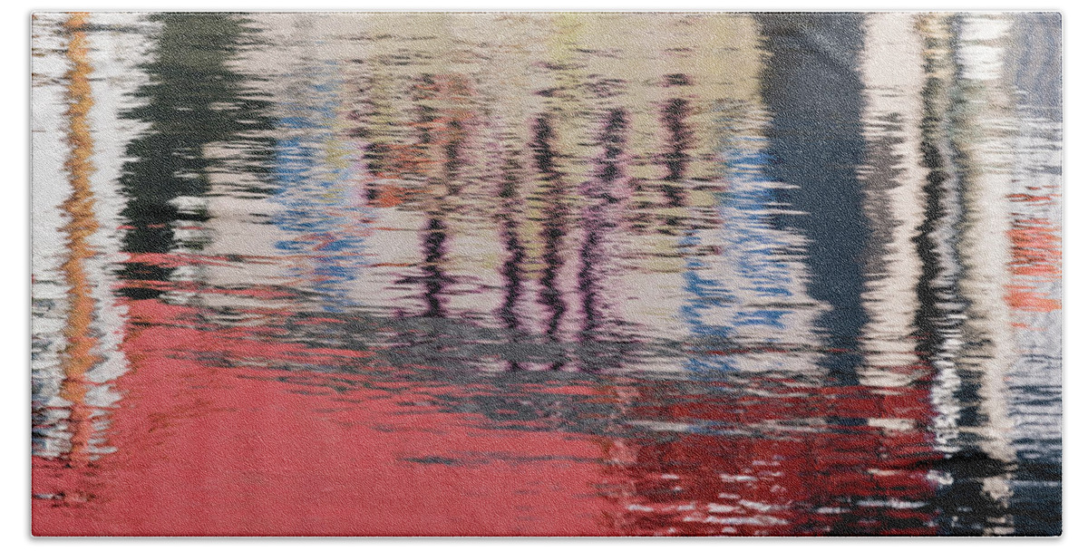Abstract Hand Towel featuring the photograph Port Reflections by Robert Potts